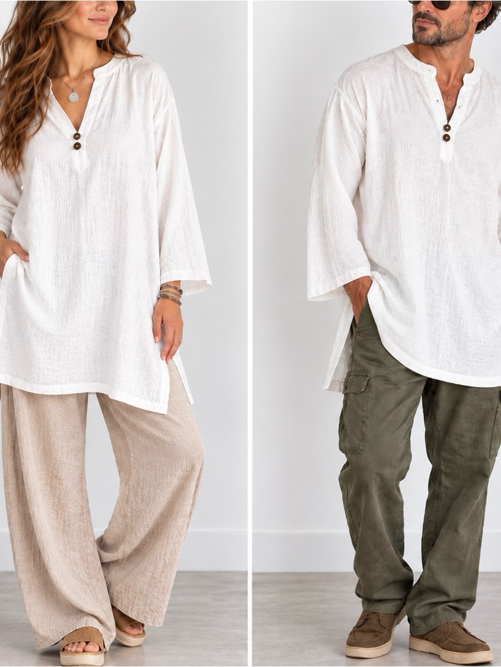SpiritHouse White Cotton Tunic Top XXL Lagenlook Art to Wear Side Slit Unisex